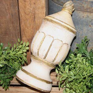 Ornate VTG Shabby Old World French Country Cream & Gold Relic Decor Finial